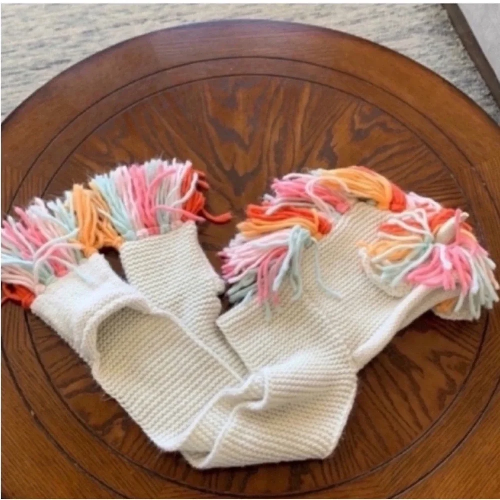 Knit Rainbow Unicorn Hat Scarf Mitten Combo